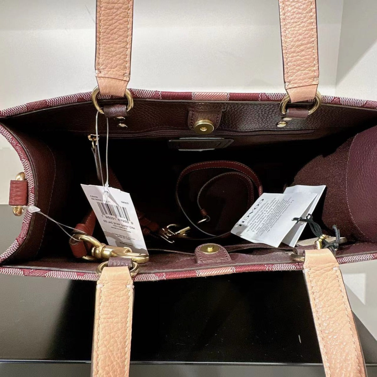 Coach C8448 Dempsey Carryall In Signature Jacquard In Gold/Wine Multi Coach C8448 Dempsey Carryall In Signature Jacquard In Gold/Wine Multi